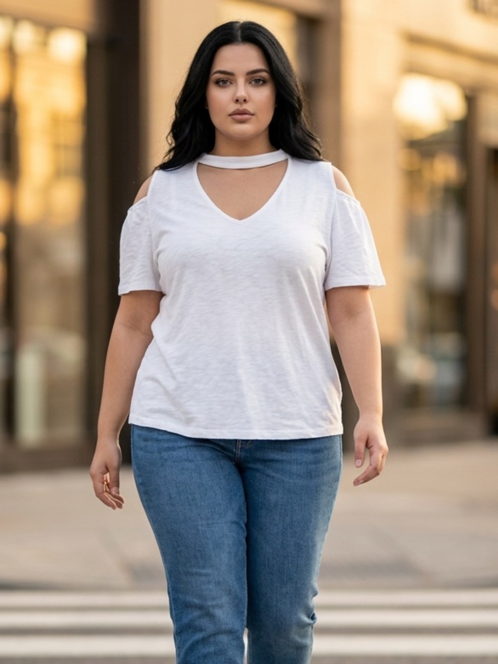 NWT Plus Size White V-Neck Short Sleeve Blouse Top Crystal Accent Shoulders 3XL
